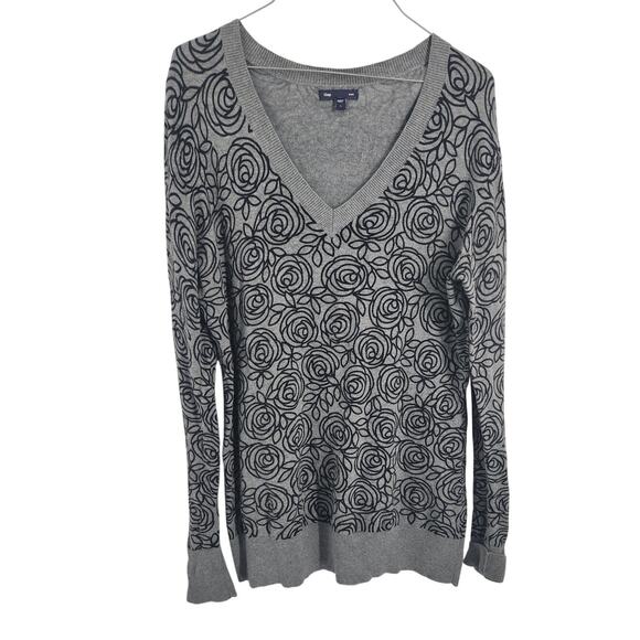 Gap Gray V-Neck Floral Sweater Womens Size Large L - Picture 1 of 3